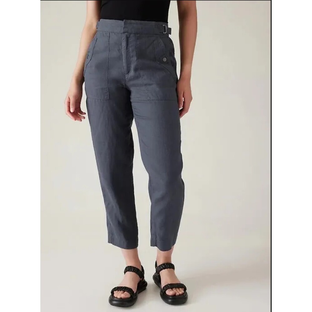 ATHLETA Voyager 100% LINEN PANTS Size 8 Granite Blue